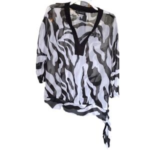 Travel Black White Zebra Tunic Animal Print Wrinkle Resistant Side Tie Medium